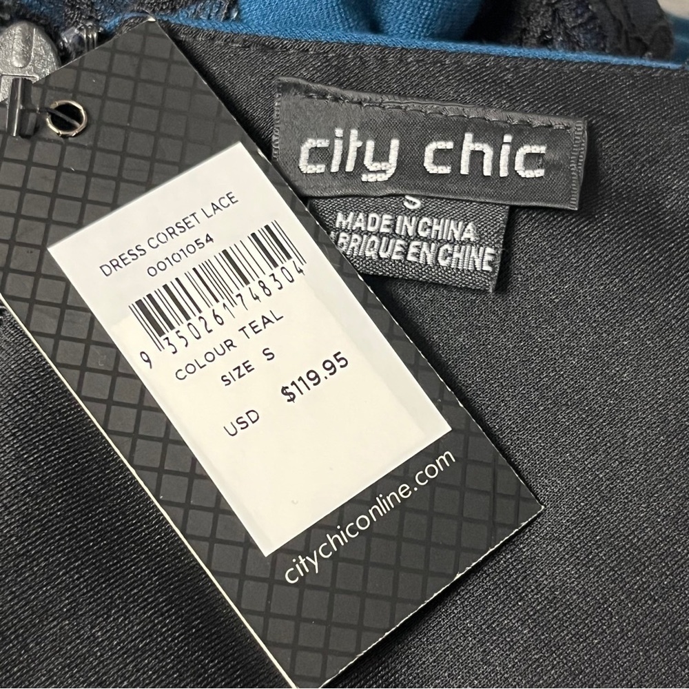 City Chic Lace Corset Teal Sleeveless Dress NWT Size 16 Small - Picture 6 of 7